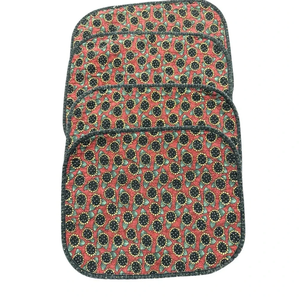 1980s Vintage Quilted Sunflower Table Placemats Set of 4 Cottagecore Country Kit